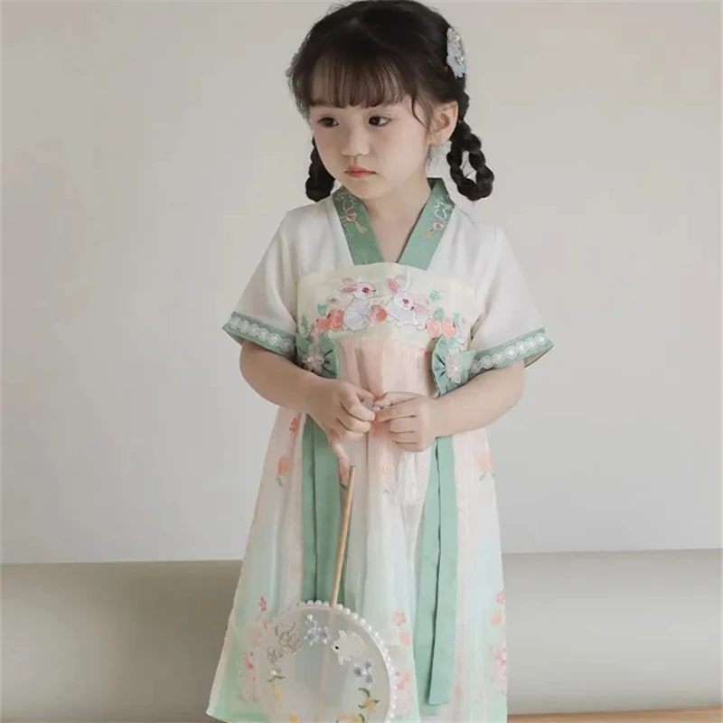 Vestido infantil de verano para niña con bordado de conejito - imagen 5
