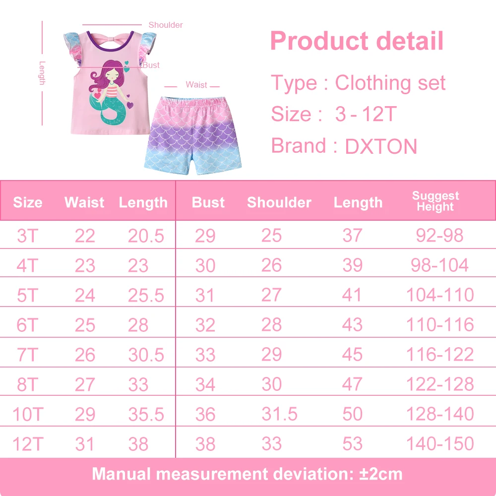 DXTON conjunto de verano para niñas con camiseta sirena y bermudas - imagen 5