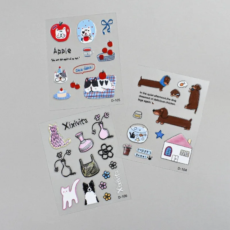 Pegatinas gato y manzana verde estilo estético para scrapbooking - imagen 3