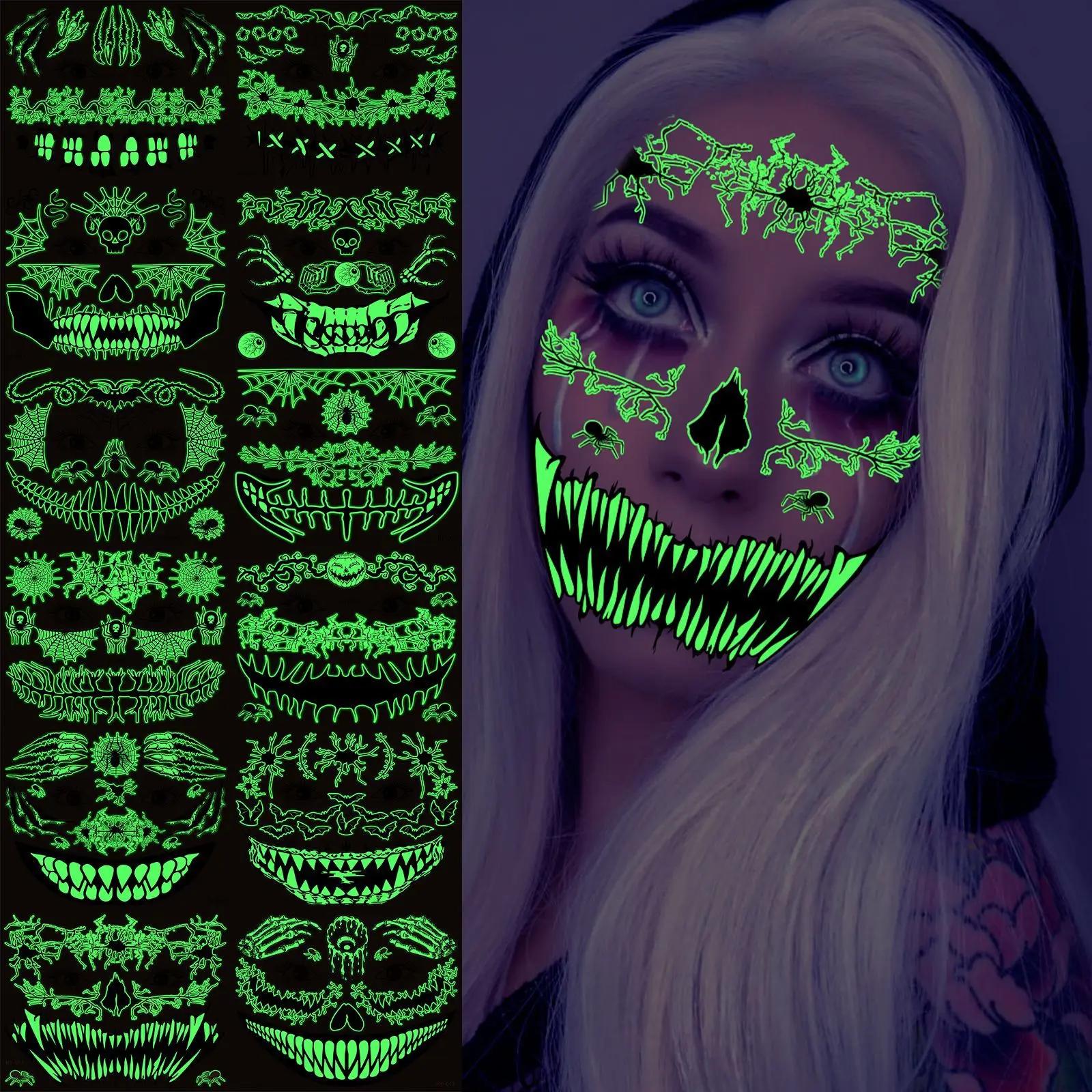 Pegatina facial luminosa de Halloween con boca de terror impermeable - imagen 2