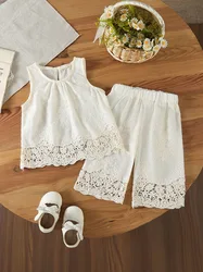 MILANCEL Conjunto de verano para bebé con chaleco de encaje y pantalón