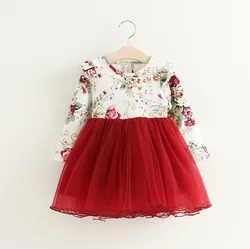 Vestido tutú navideño floral niña manga larga con volantes