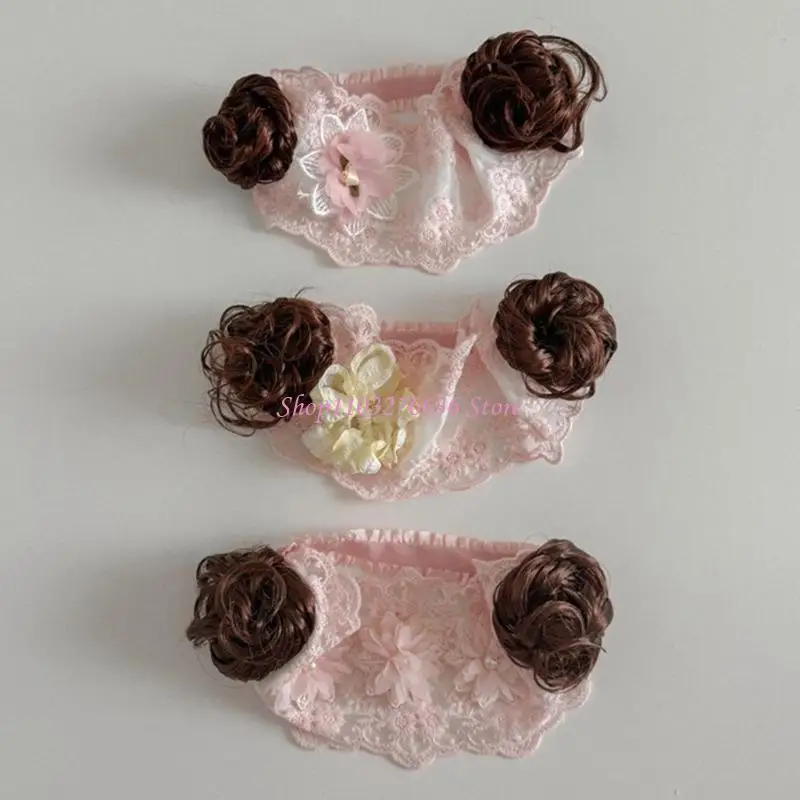 Diadema con moño y flores para niñas pequeñas, peluquín infantil