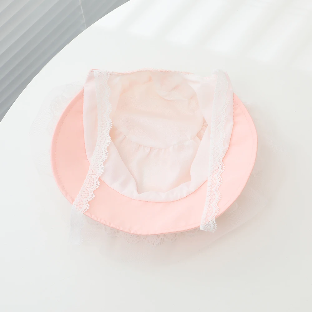 Sombrero de sol bebé con encaje y lazo de perlas para niñas - imagen 4