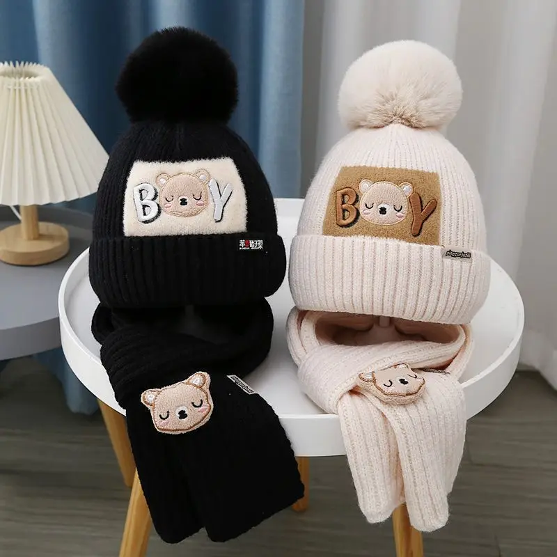 Gorro de osito y bufanda para bebé – Algodón acolchado para otoño e invierno - imagen 2