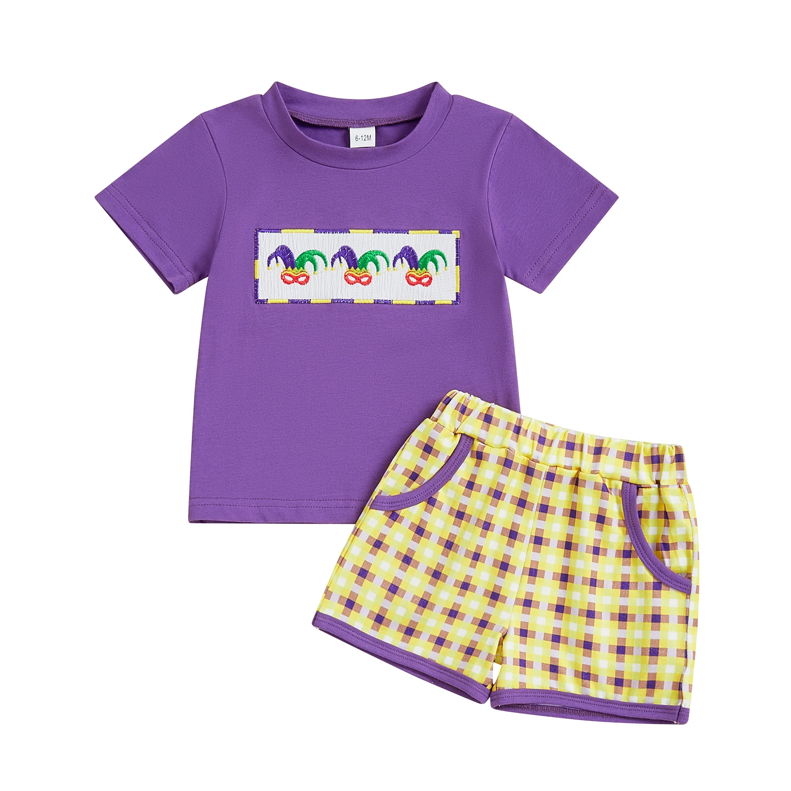Conjunto bebé ViSgogo MardiGras cuello redondo bordado a cuadros - imagen 2