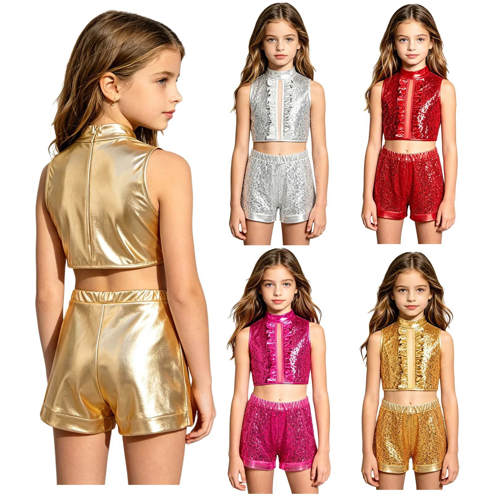 Conjunto baile jazz con lentejuelas para niñas – top y pantalón corto - imagen 2