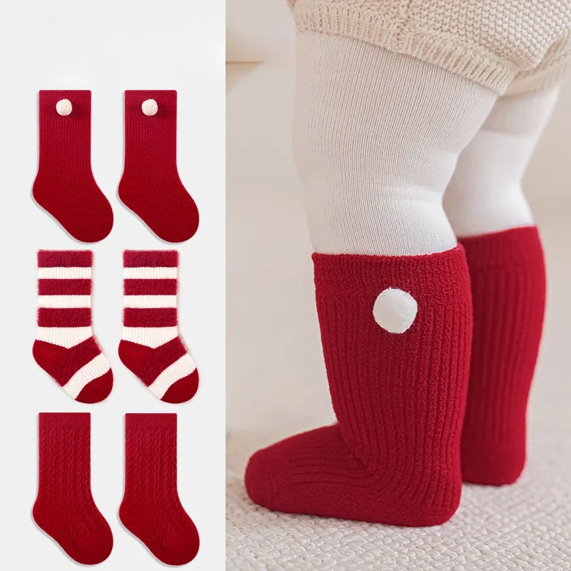 Calcetines térmicos rojos de algodón para bebé – Invierno