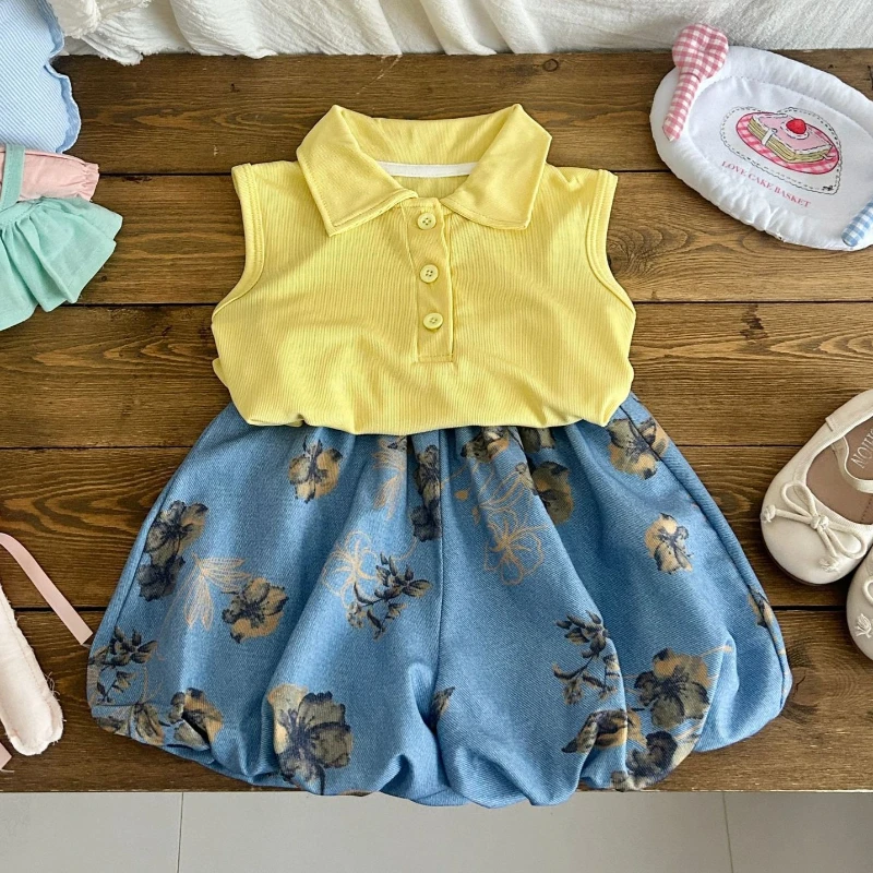 Conjunto de verano para niña: chaleco sin mangas y pantalones cortos