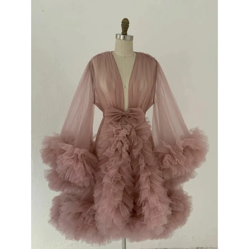 Vestido de maternidad tul manga larga para sesión fotográfica - imagen 5