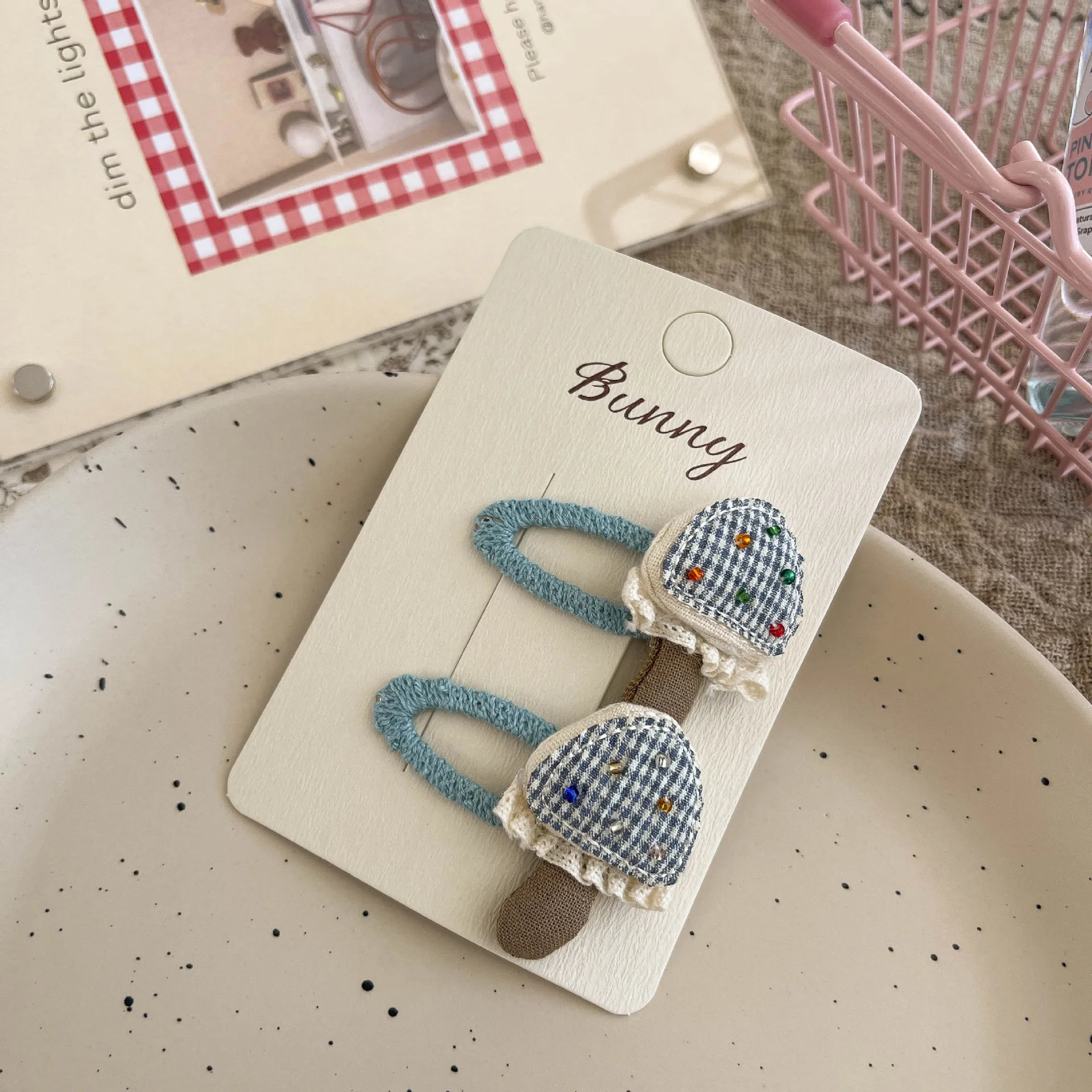 Pinza para el pelo niña encaje a cuadros con diseño de hongo - imagen 2
