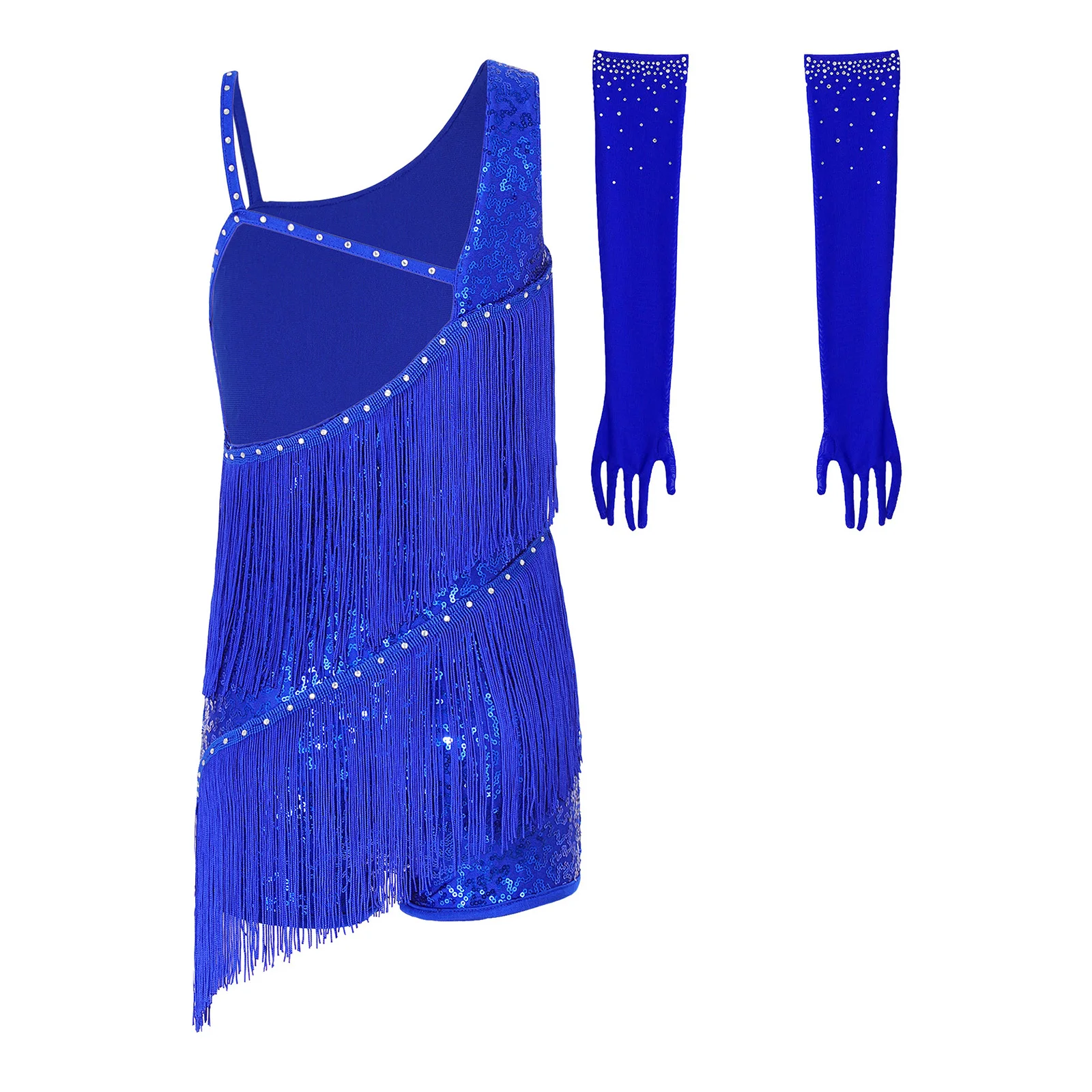 Traje de baile latino para niñas con lentejuelas y borlas - imagen 5