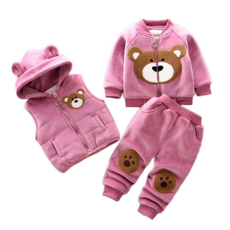 Conjunto invierno bebé niña – Chaqueta oso de lana con chaleco y pants - imagen 3