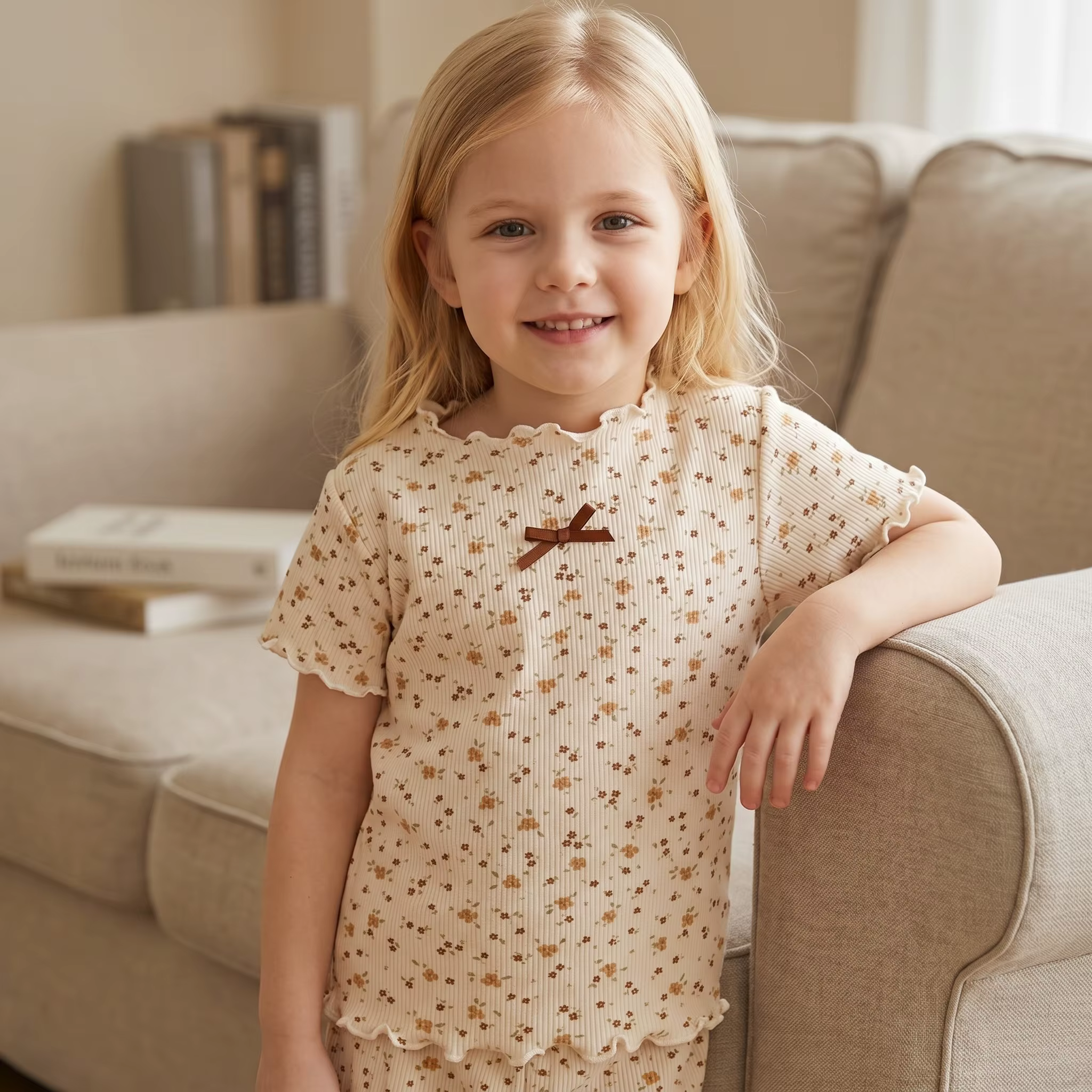 Pijama de verano para niños con estampado floral y seda helada - imagen 4
