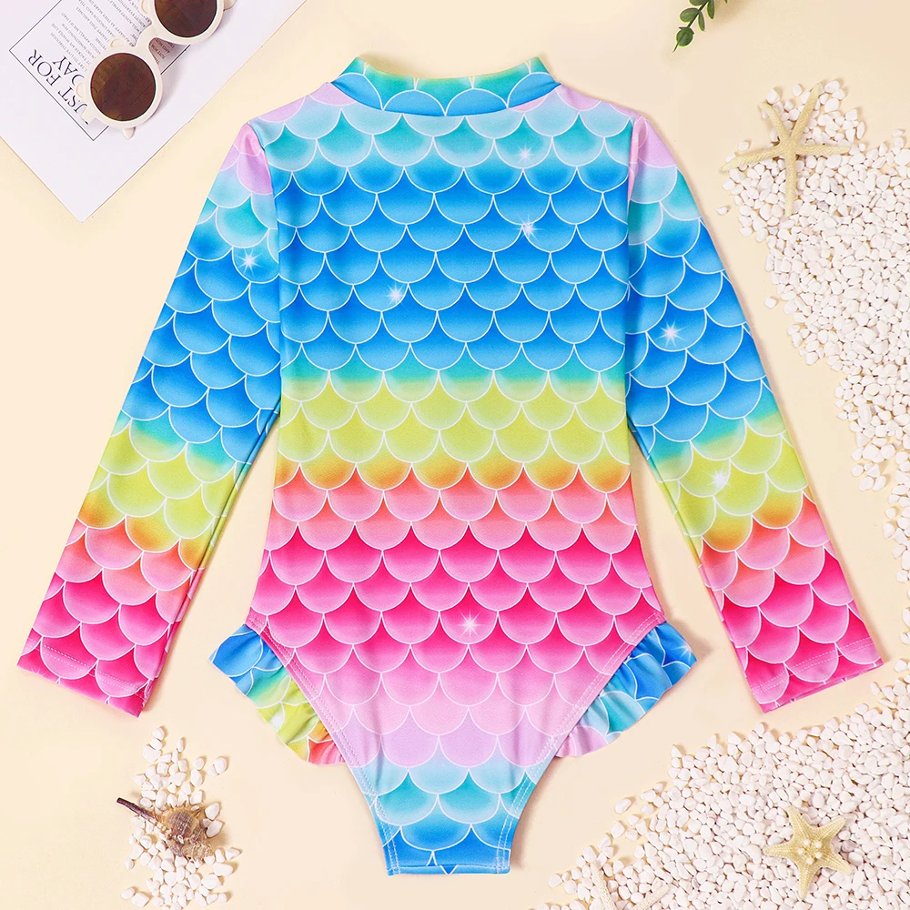 Traje de baño de manga larga una pieza rayas arcoíris para niñas - imagen 3