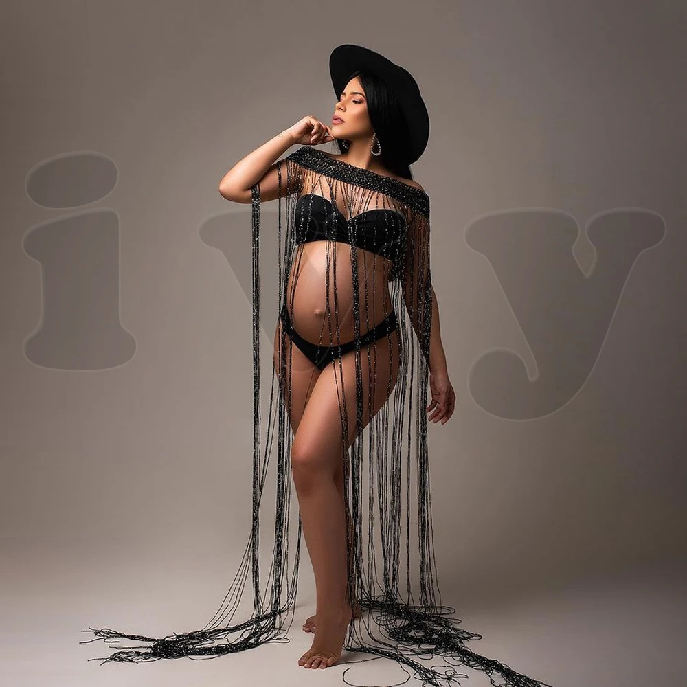 Borlas largas en seda brillante para fotos de embarazo y maternidad - imagen 5