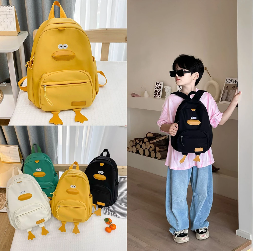 Mochila infantil de lona con pato – crema, ligera para preescolar - imagen 5