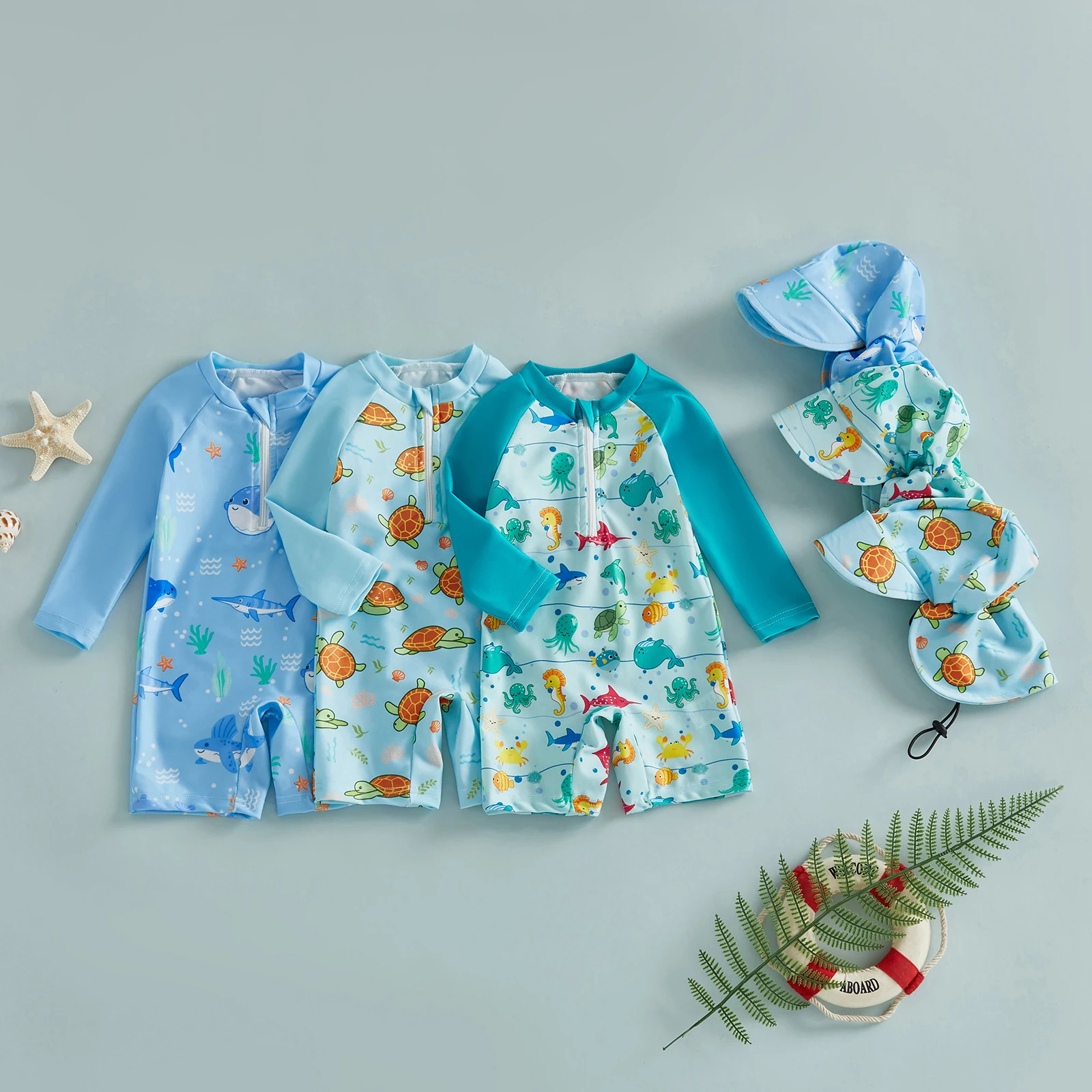 Traje de baño infantil dos piezas protección solar con gorro marino - imagen 3