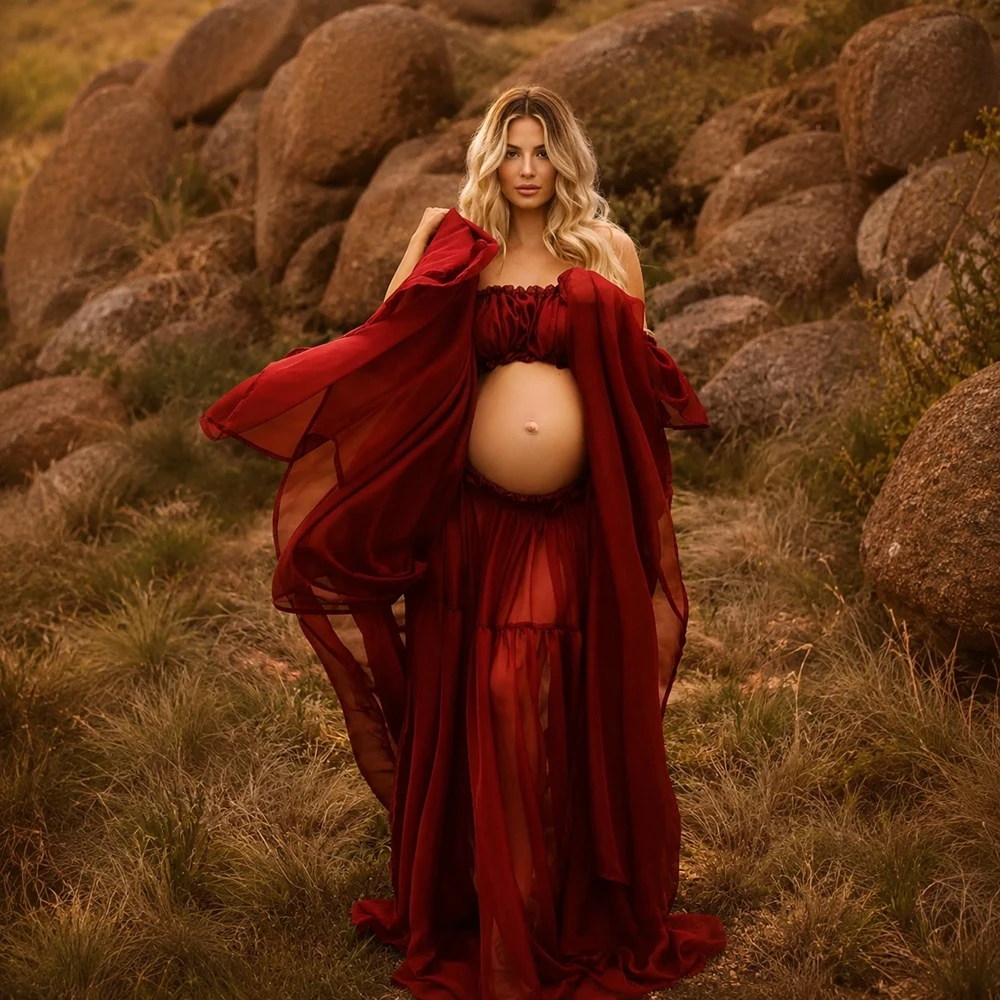Vestido de maternidad para fotos de estudio con hombros descubiertos - imagen 4