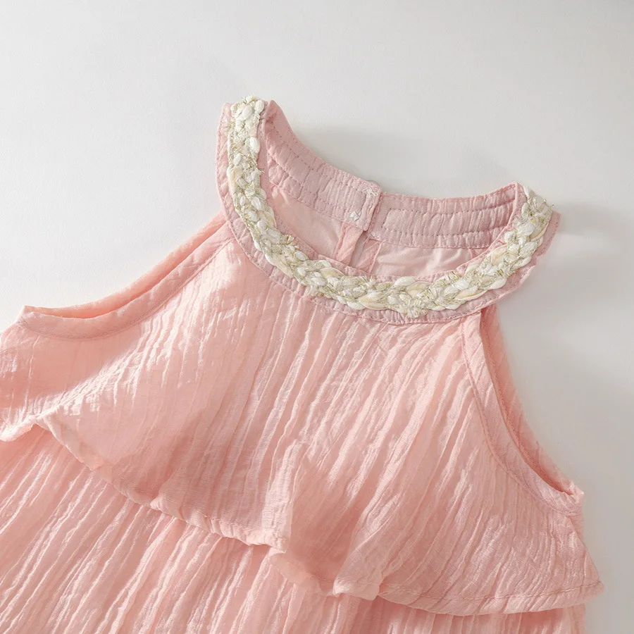 Vestido de fiesta lujo rosa escalonado sin mangas para niña - imagen 2