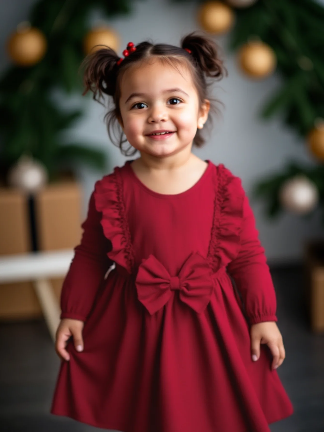 Vestido de princesa navideño con lazo y diadema