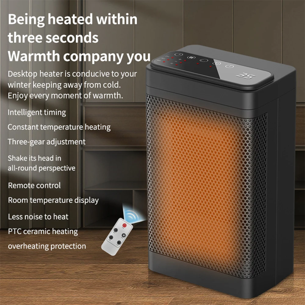 Mini calefactor PTC portátil con control remoto y cabezal móvil - imagen 3