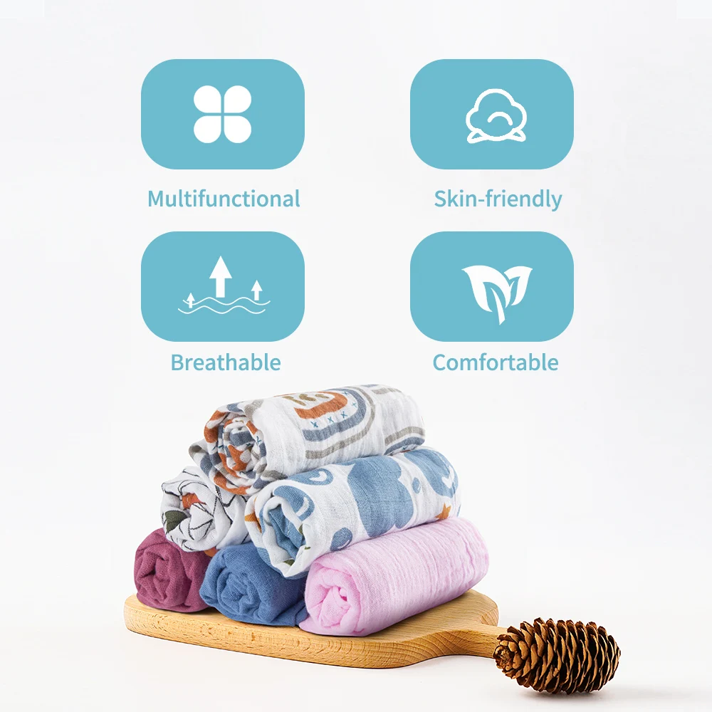 Elinfant Pack 5 uds.: Babero muselina algodón-bambú para bebé - imagen 4