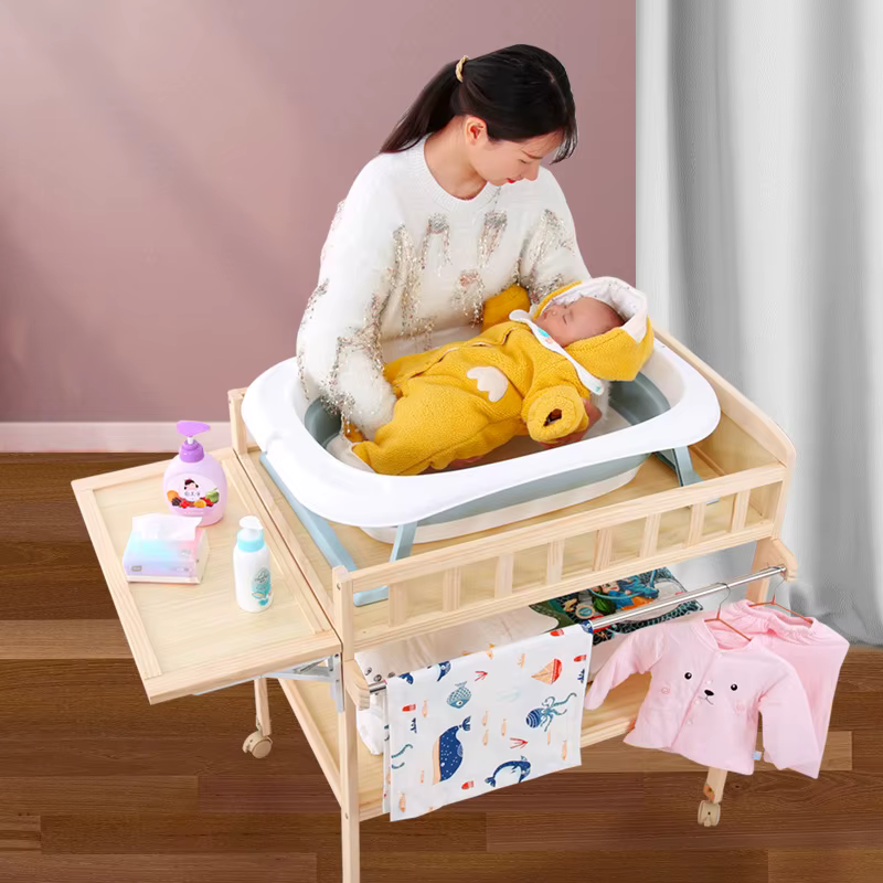Mesa de cambios para bebé multifuncional en madera maciza con moisés - imagen 4