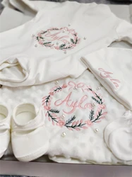 Dollbling Conjunto de manta y mameluco para bebé bordado con nombre