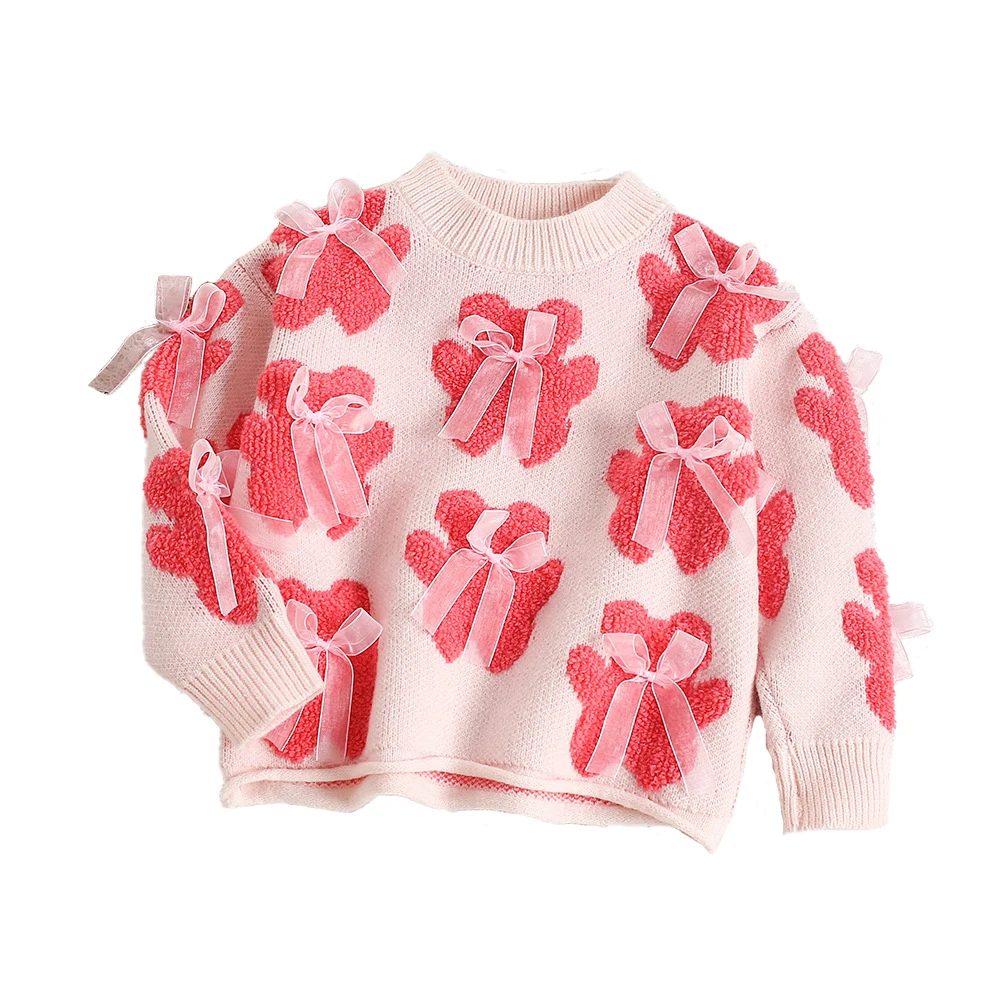MILANCEL Jersey de punto para niña con estampado de oso y lazo - imagen 4