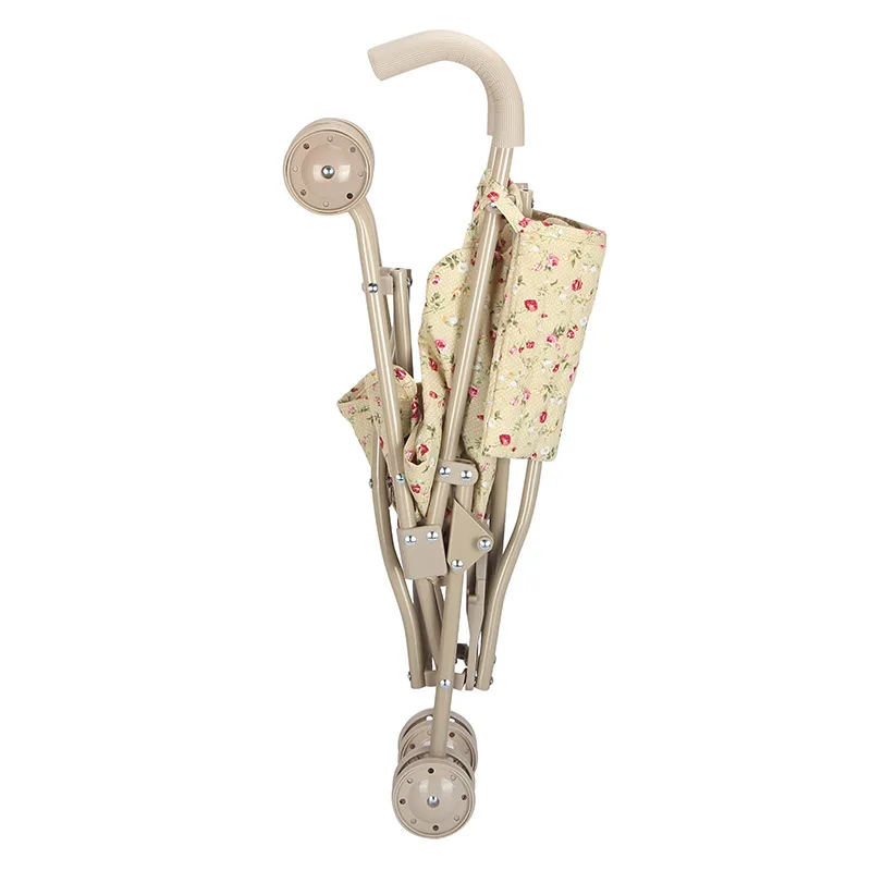 Cochecito de muñeca floral plegable con bolsa para accesorios - imagen 4