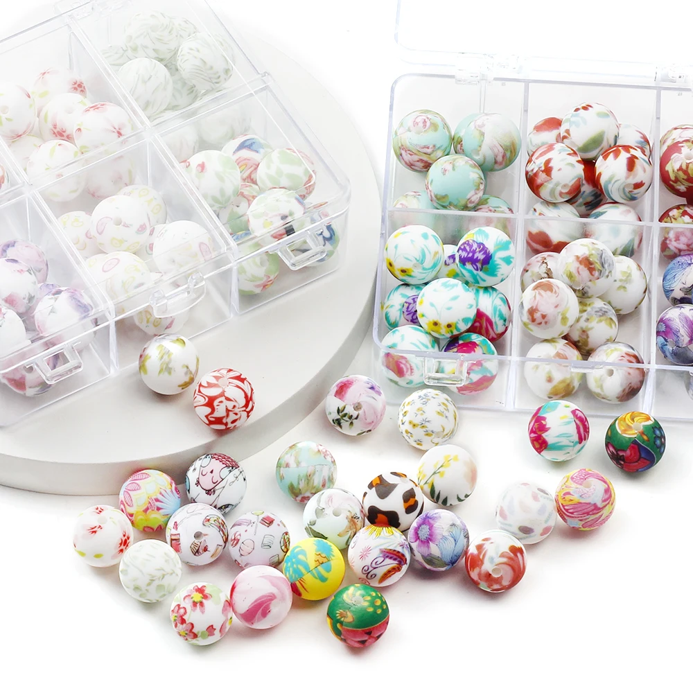 Cuentas redondas de silicone con flores para mordedores 15 mm - imagen 3