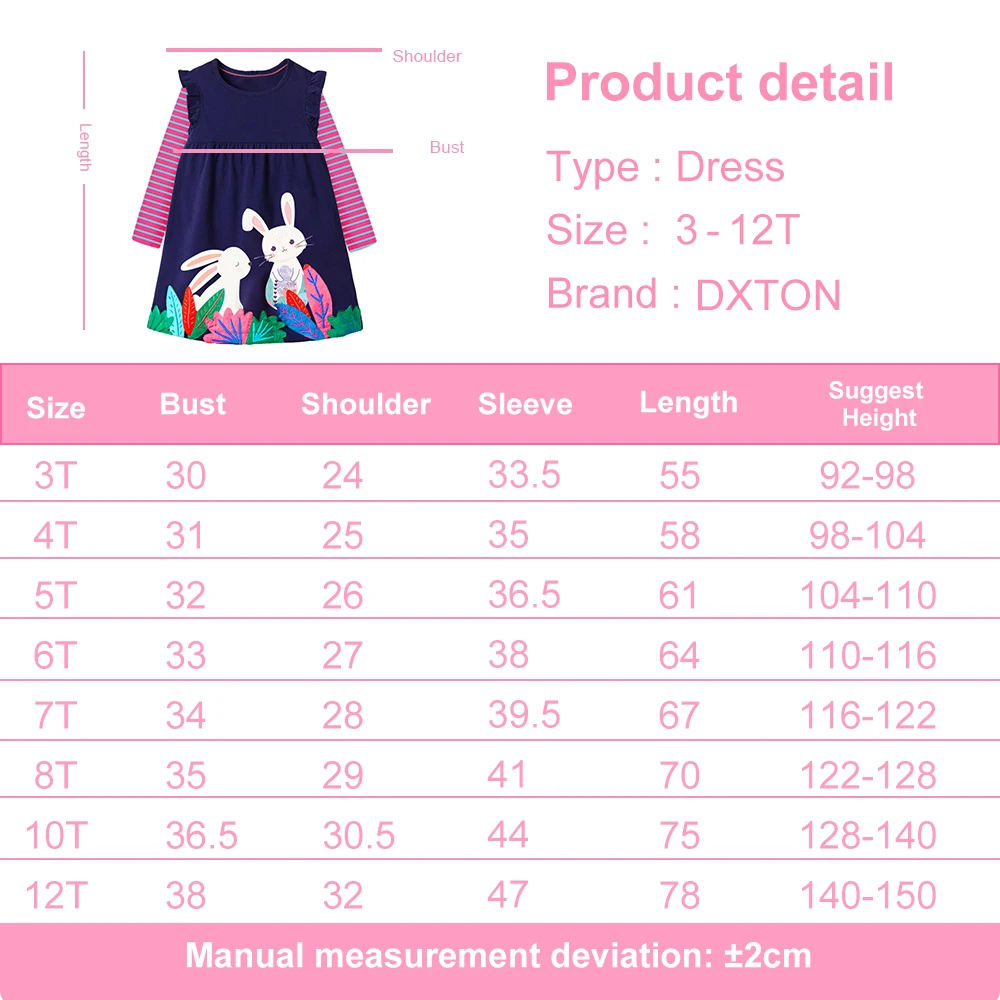 Vestido infantil con temática de conejo y rayas