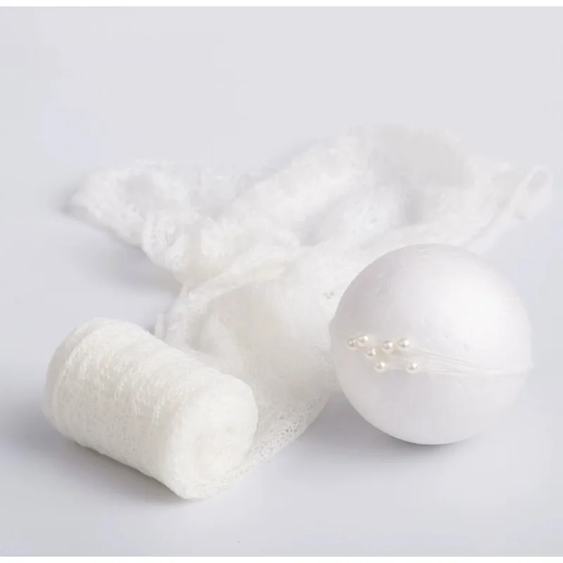 Kit fotografía newborn con envoltura mohair y diadema de perlas bebé - imagen 3