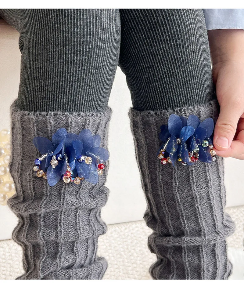 Calentadores de piernas infantiles motivo floral tejidas, cálidos - imagen 2
