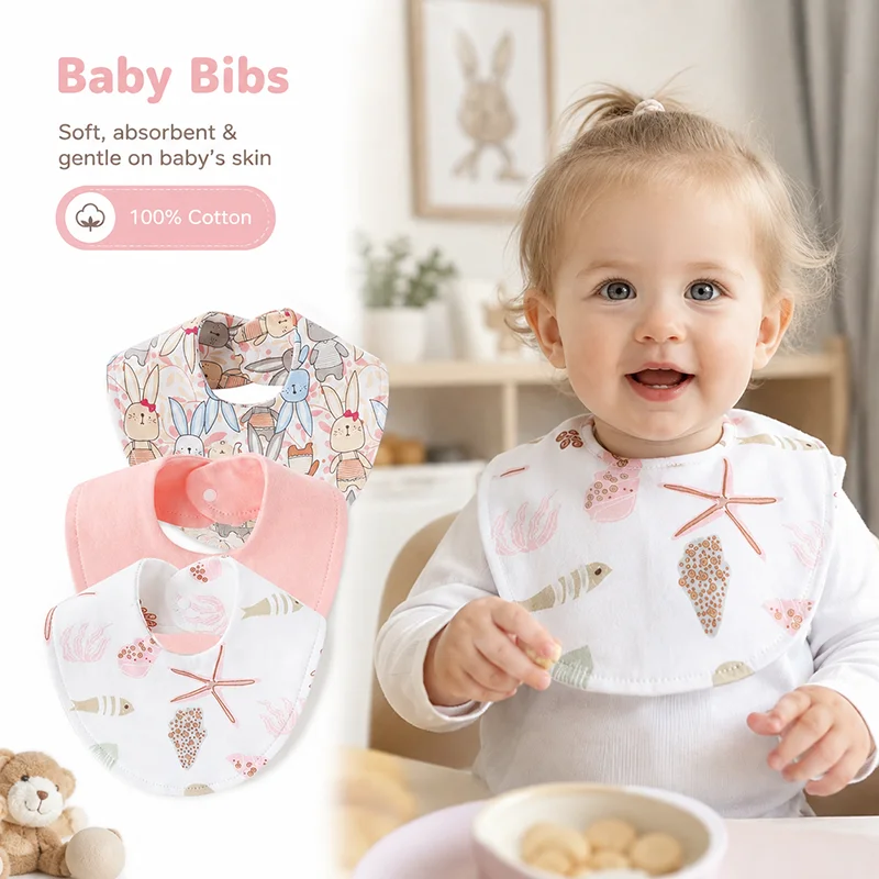Baberos de algodón para bebés absorbentes con estampado infantil - imagen 3