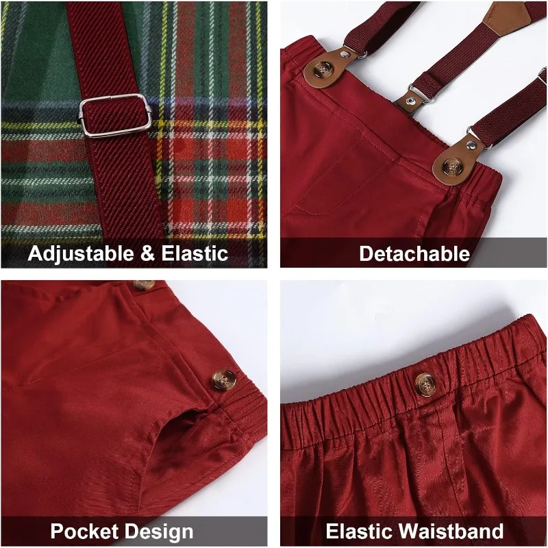 Traje navideño para bebé formal con pajarita y tirantes - imagen 4