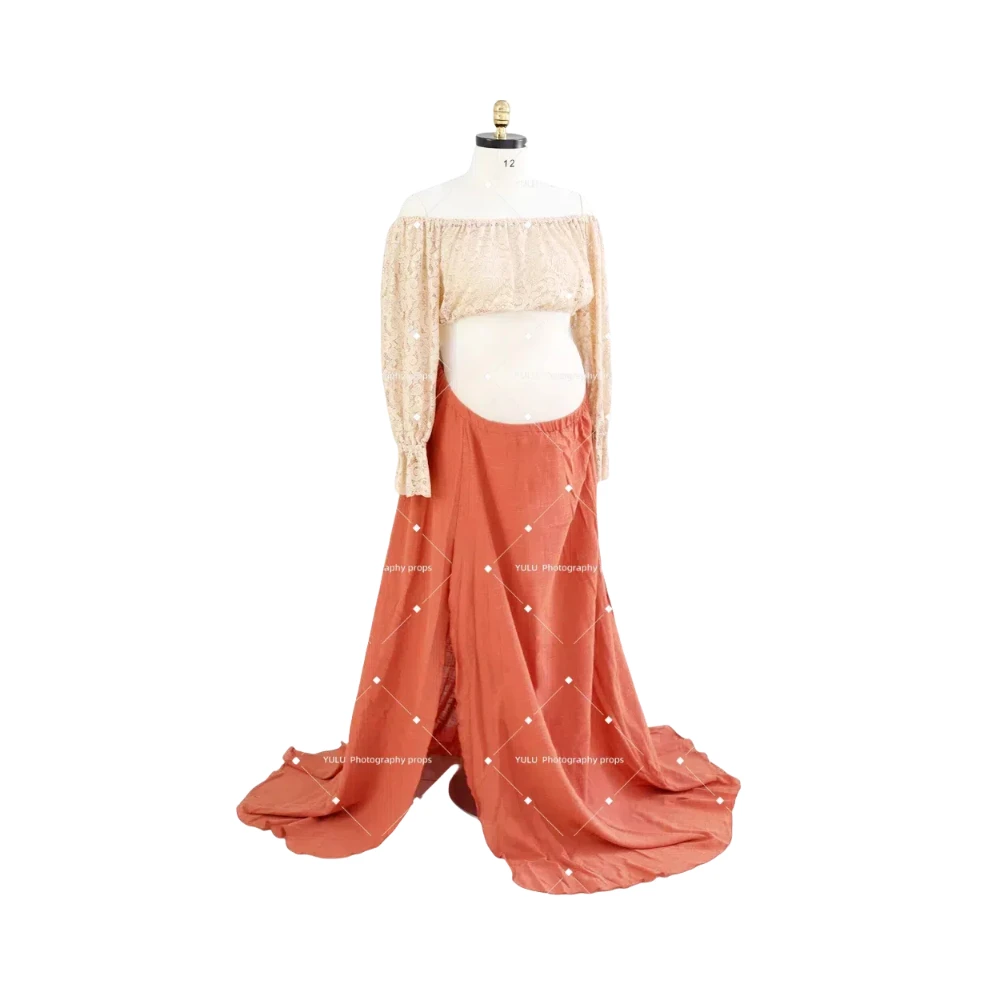 Vestido de maternidad bohemio con encaje y falda en lino - imagen 5