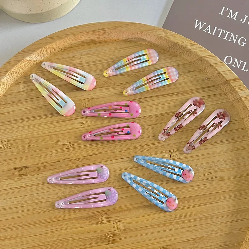 Horquillas de colores para niñas – Estampado oso y frutas - imagen 3