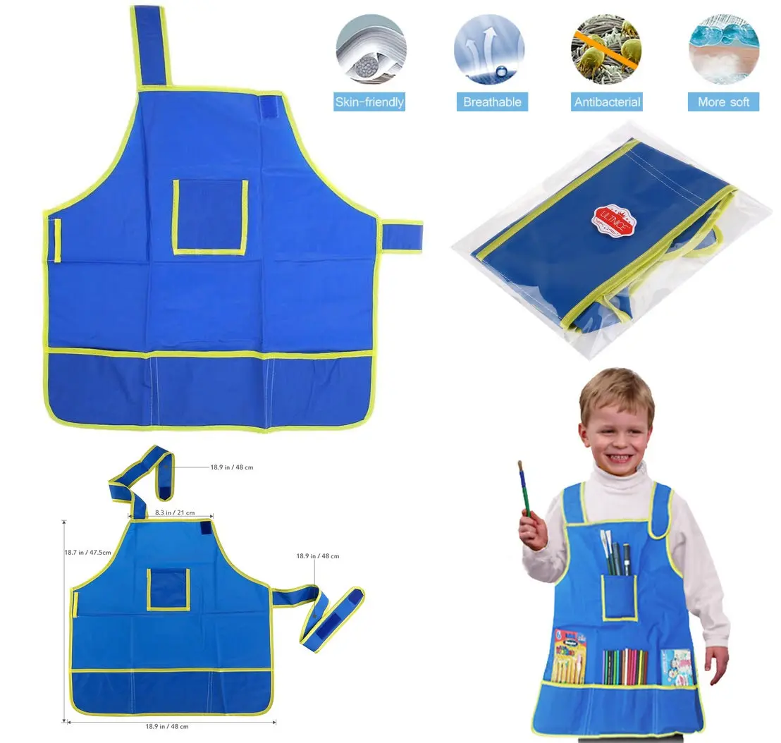 Delantal de pintura impermeable Ultnice infantil azul con bolsillos - imagen 5