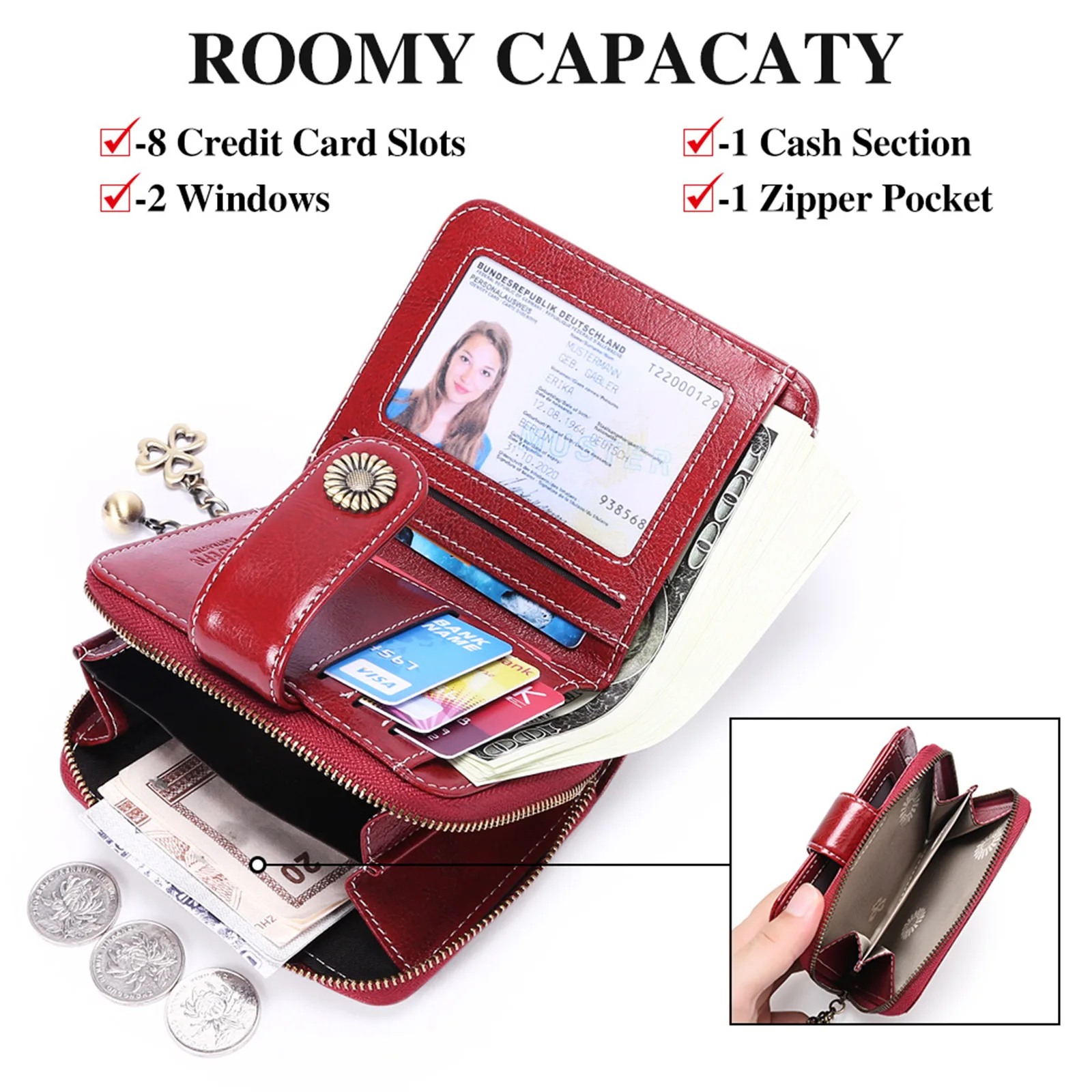 Cartera de cuero suave corta multifuncional con porta licencia - imagen 3