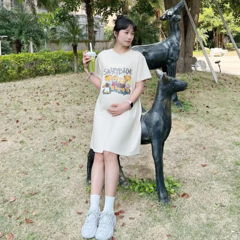 Vestido premamá estampado oso – Algodón transpirable para el verano - imagen 2