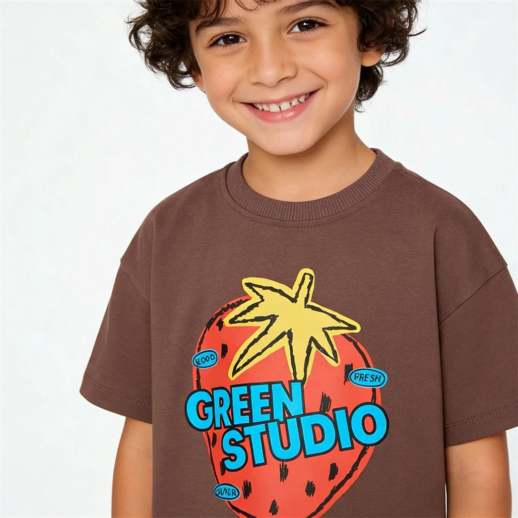 Camiseta infantil de algodón de manga corta con dibujos