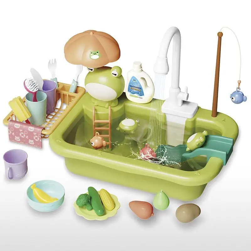 Cocina infantil con fregadero eléctrico y agua circulante, simulación