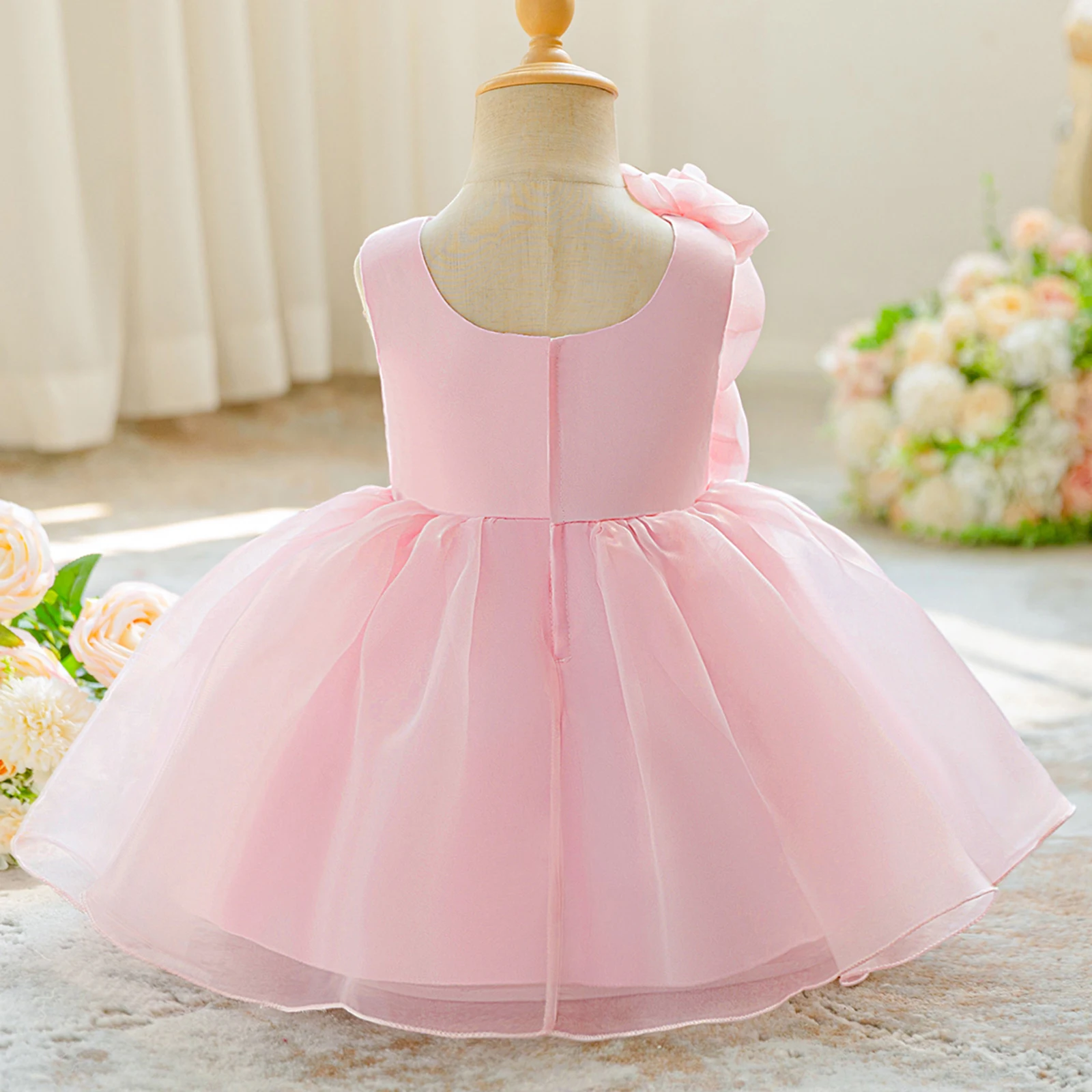 Tregren vestido princesa de cumpleaños sin mangas corte A flores 3D - imagen 2