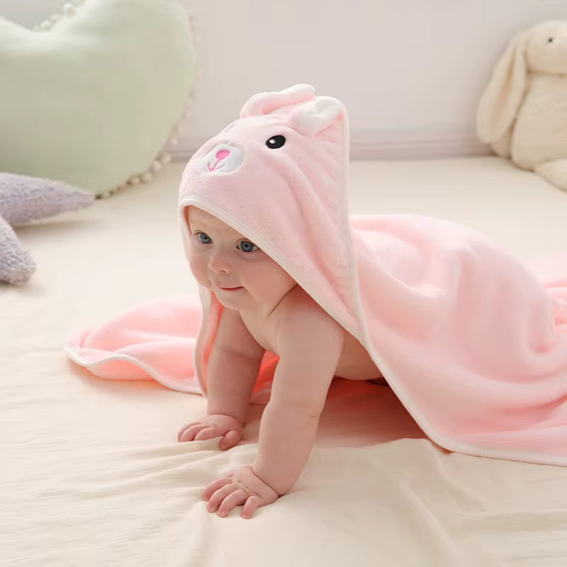 Toalla de baño para bebé con capucha de forro polar de coral suave y acogedora