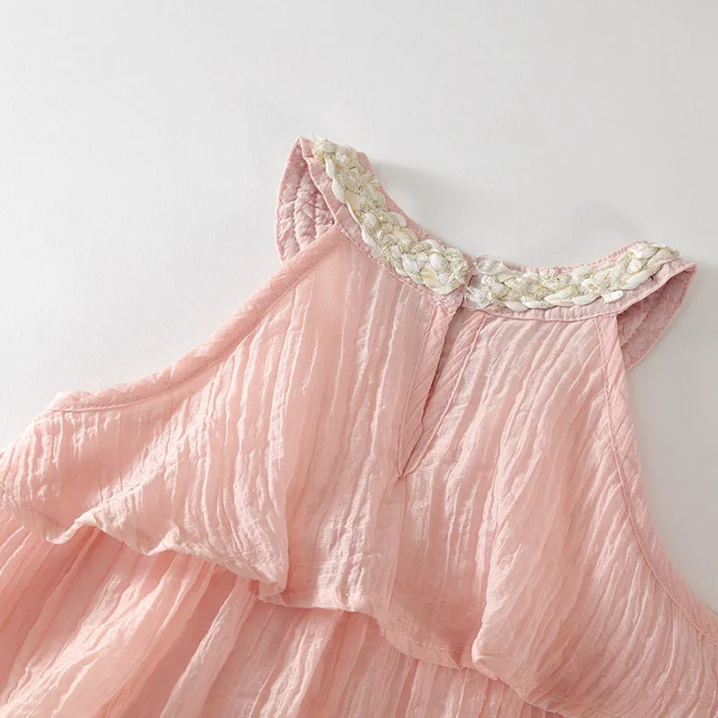 Vestido de fiesta lujo rosa escalonado sin mangas para niña - imagen 3