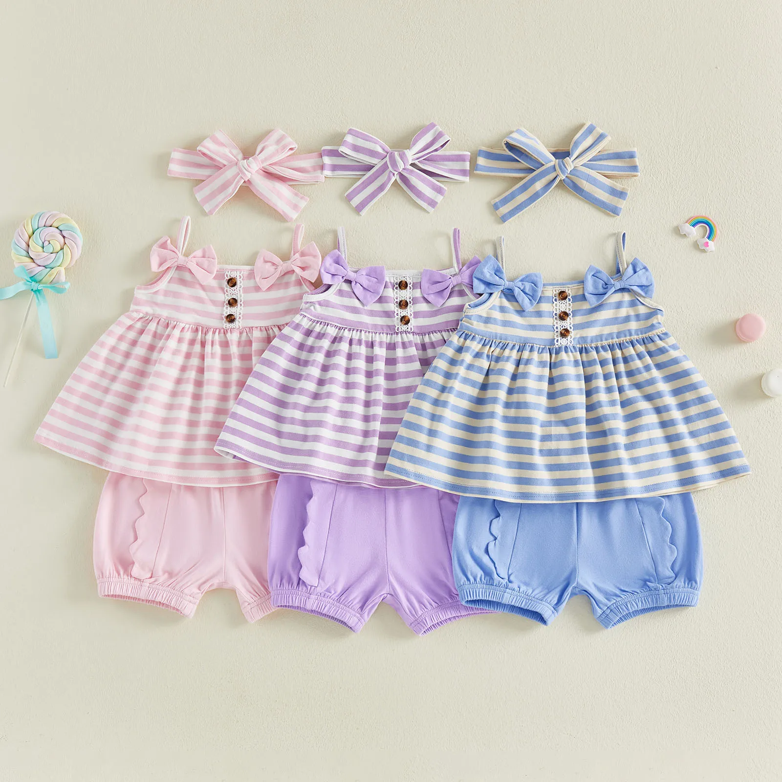 Conjunto de verano para bebé niña a rayas sin mangas con linterna - imagen 4