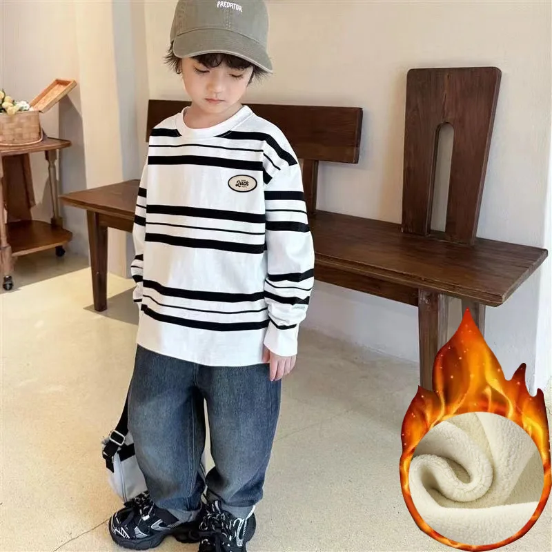 Sudadera con capucha acolchada infantil a rayas cálidas de invierno - imagen 4