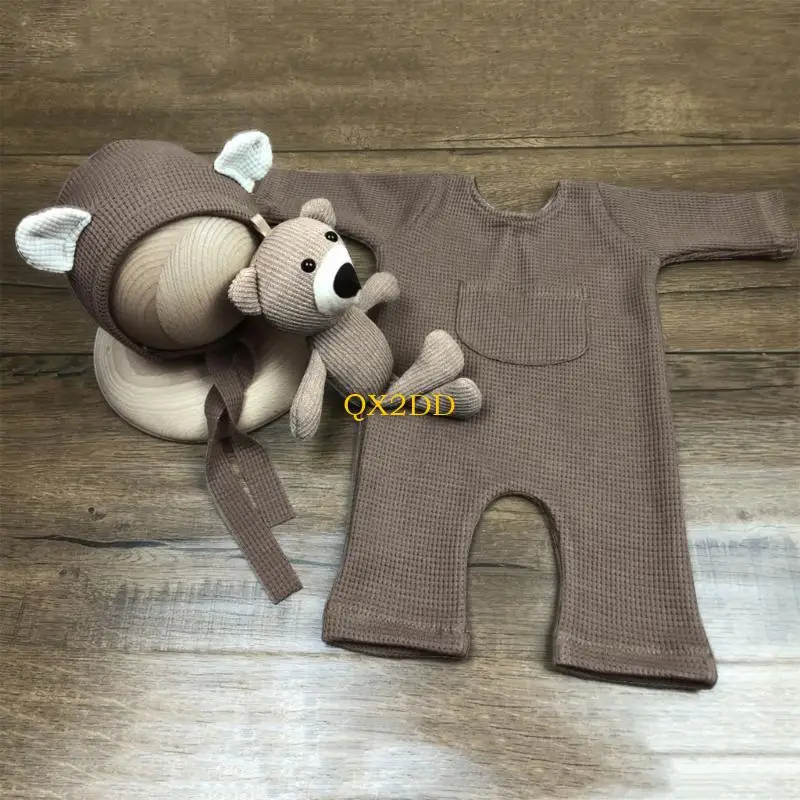 QX2D Traje recién nacido con gorro de oso para fotos - imagen 3
